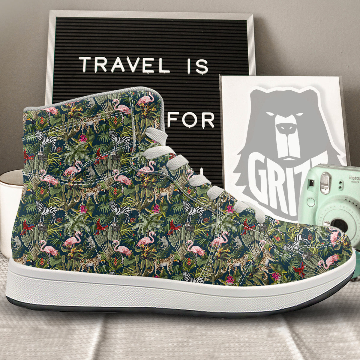 Tropical Cartoon Print Pattern High Top Sneakers-grizzshop