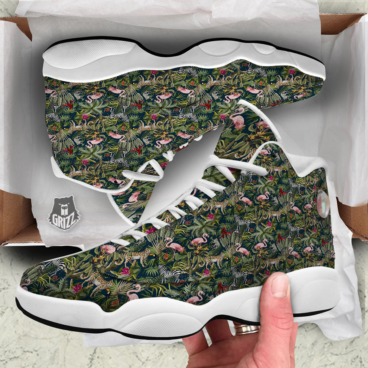 Tropical Cartoon Print Pattern White Basketball Shoes-grizzshop