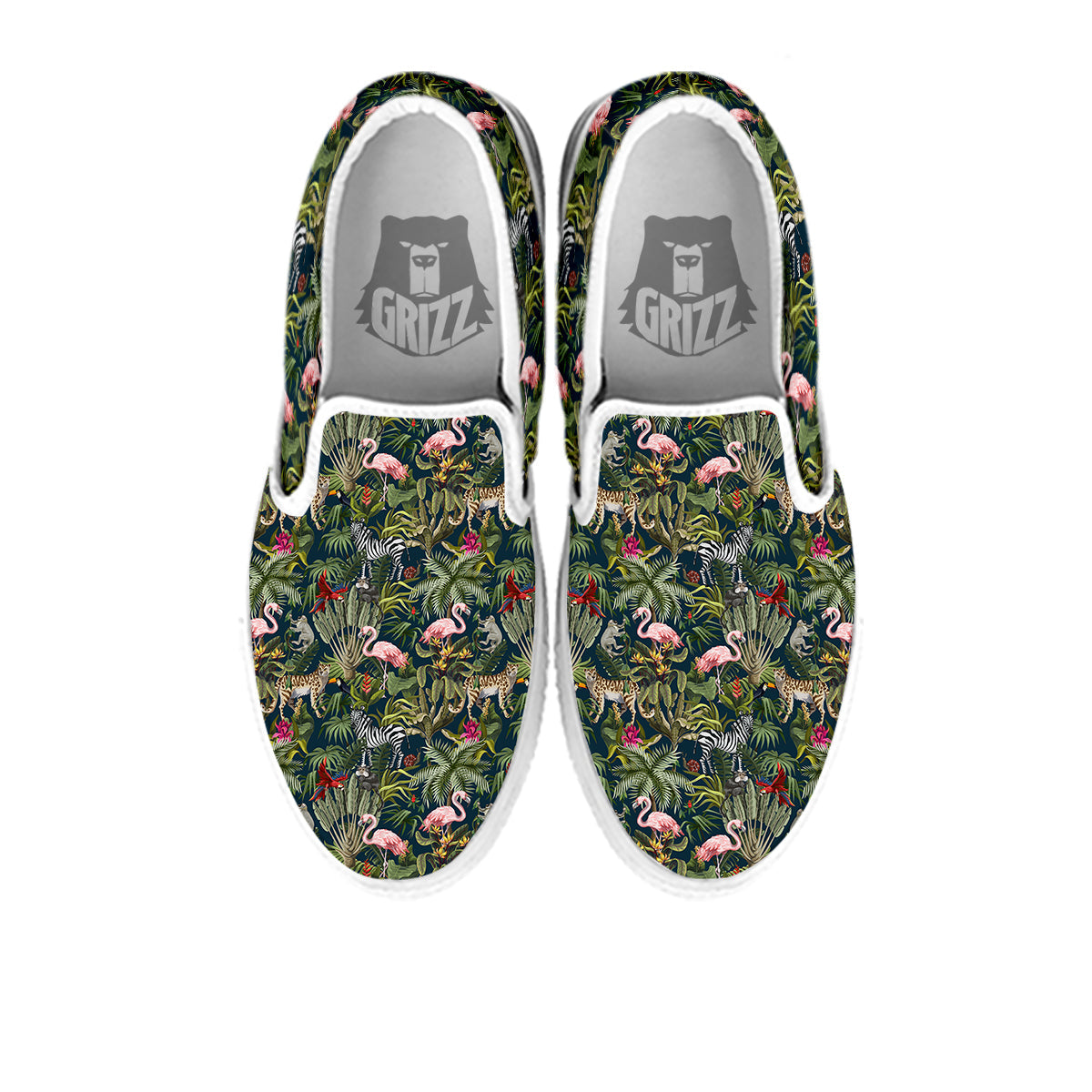 Tropical Cartoon Print Pattern White Slip On Shoes-grizzshop