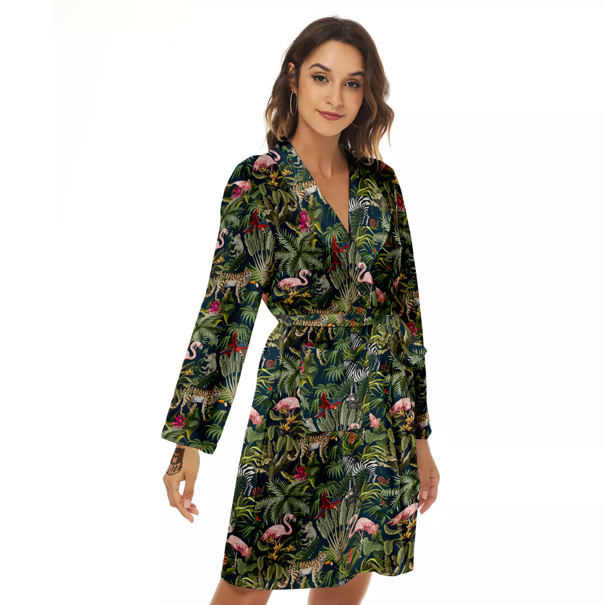 Tropical Cartoon Print Pattern Women's Robe-grizzshop