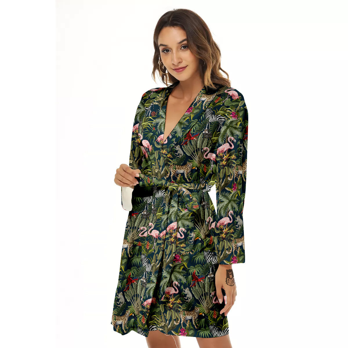 Tropical Cartoon Print Pattern Women's Robe-grizzshop