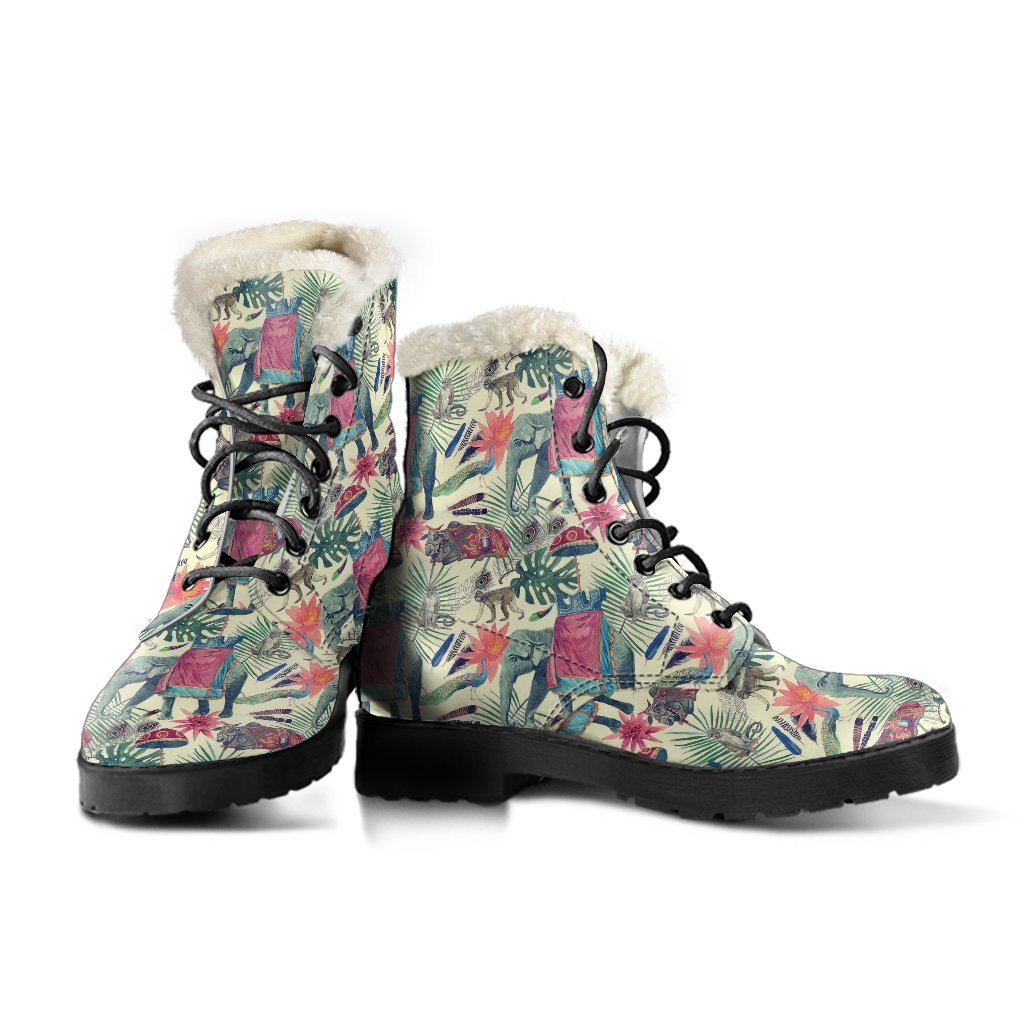 Tropical Elephant Print Comfy Winter Boots-grizzshop
