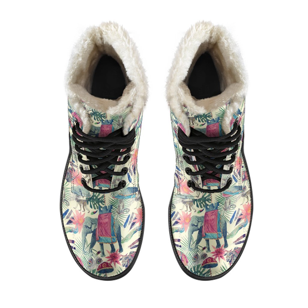 Tropical Elephant Print Comfy Winter Boots-grizzshop