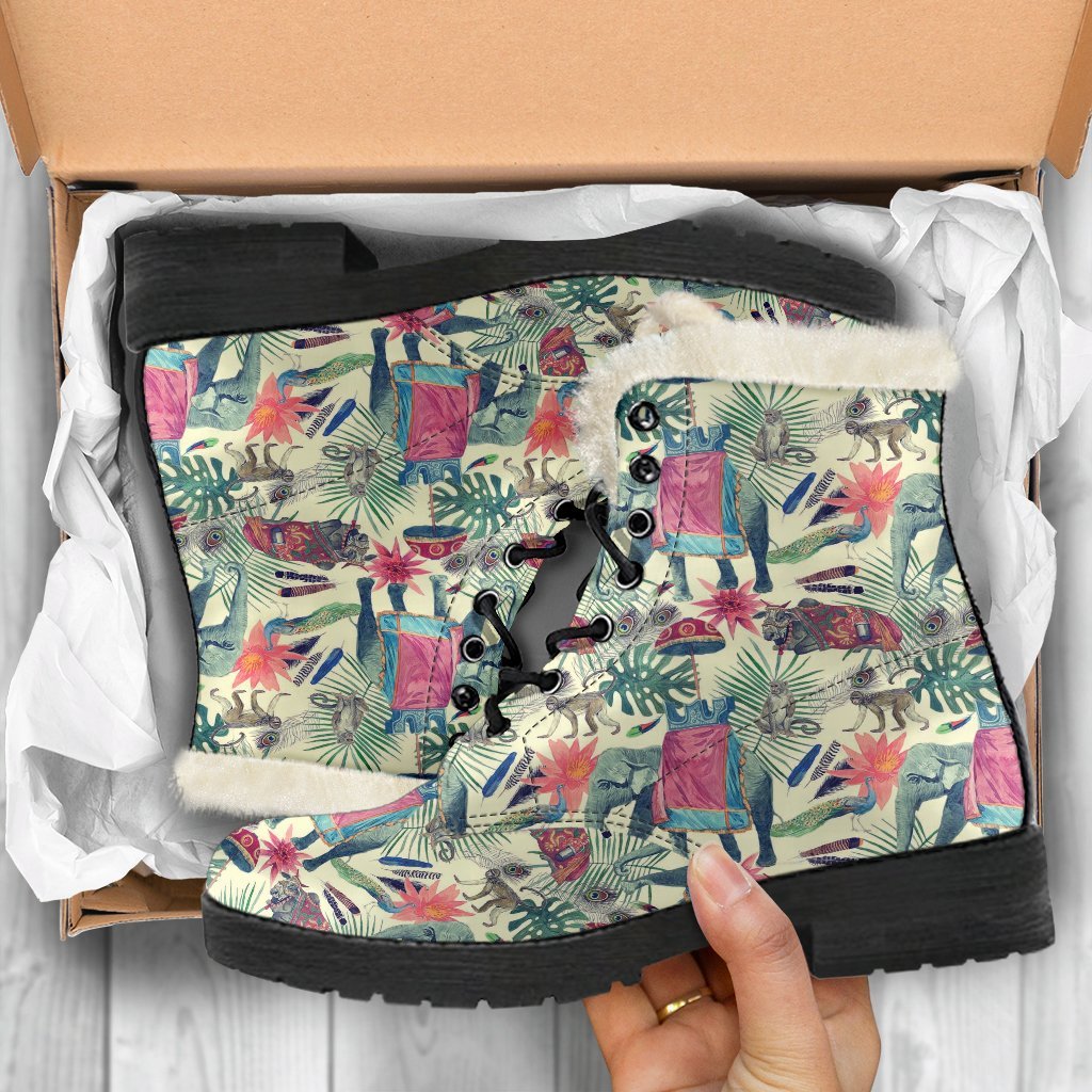 Tropical Elephant Print Comfy Winter Boots-grizzshop