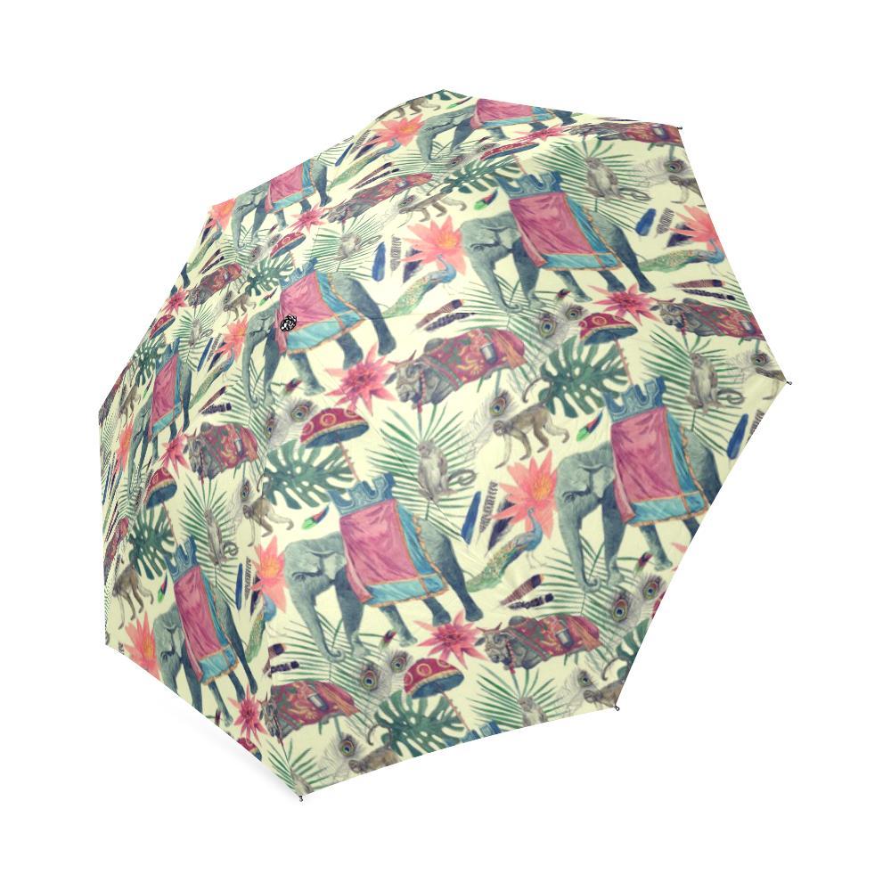 Tropical Elephant Print Foldable Umbrella-grizzshop