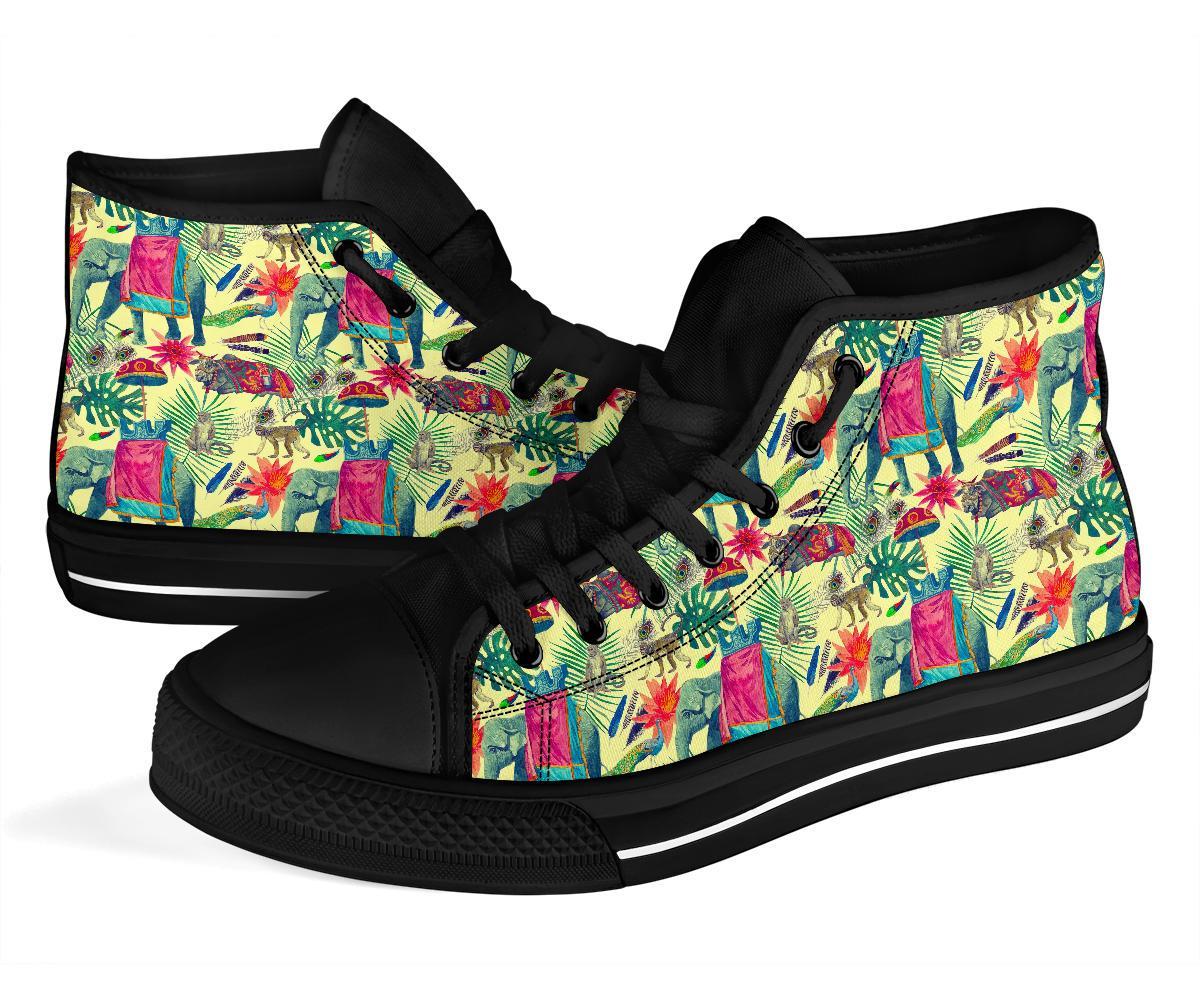 Tropical Elephant Print Men Women's High Top Shoes-grizzshop