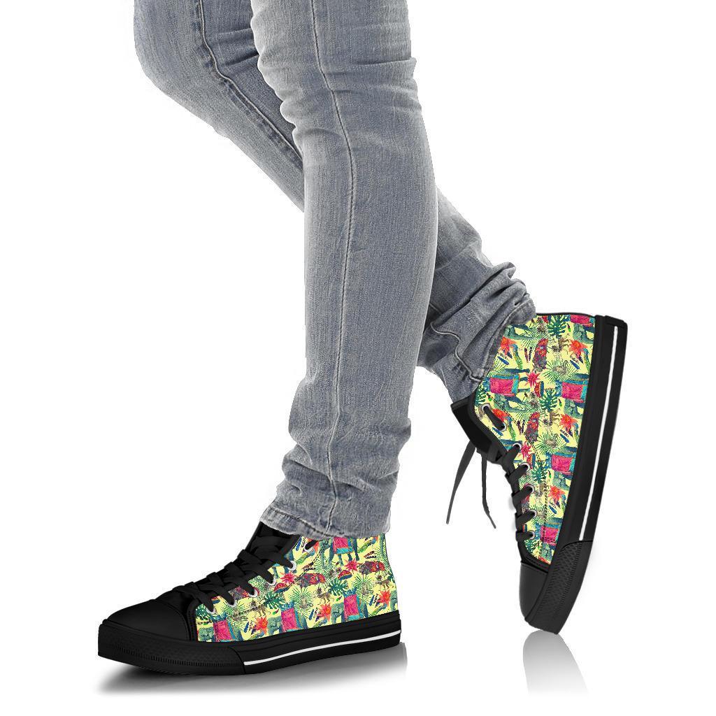 Tropical Elephant Print Men Women's High Top Shoes-grizzshop