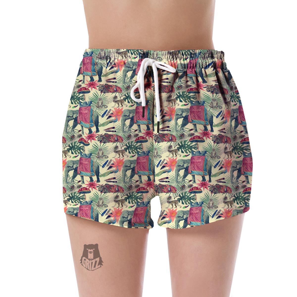 Tropical Elephant Print Women's Shorts-grizzshop