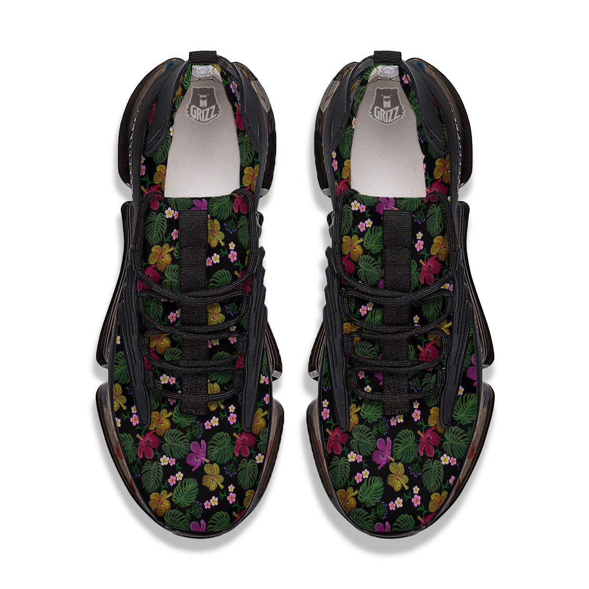 Tropical Embroidery Print Pattern Black Gym Shoes-grizzshop