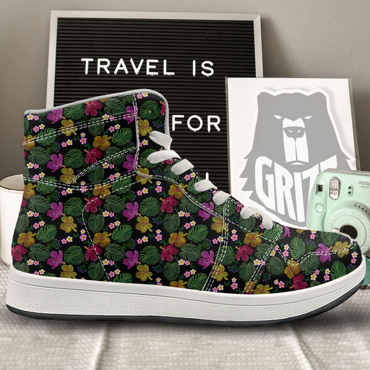 Tropical Embroidery Print Pattern High Top Sneakers-grizzshop