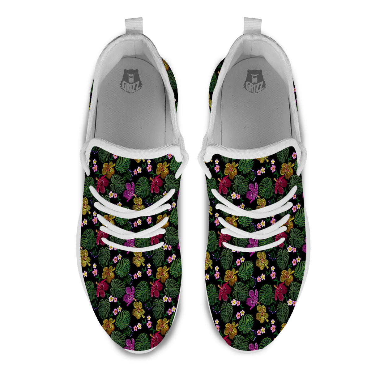 Tropical Embroidery Print Pattern White Athletic Shoes-grizzshop