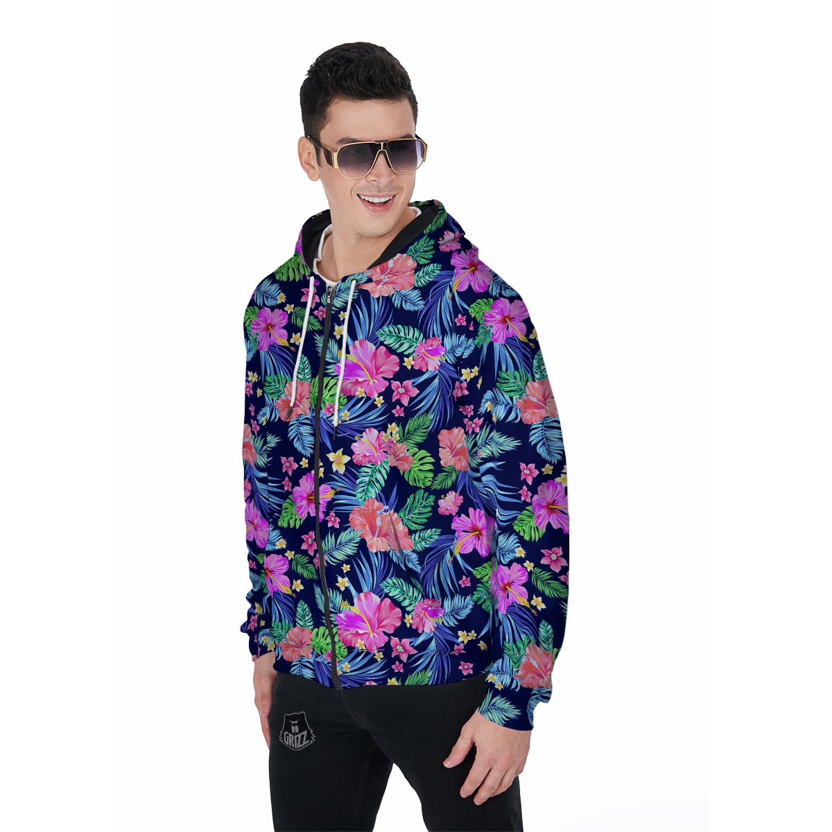 Tropical Exotic Flowers Hibiscus Hawaiian Print Men's Zip Up Hoodie-grizzshop