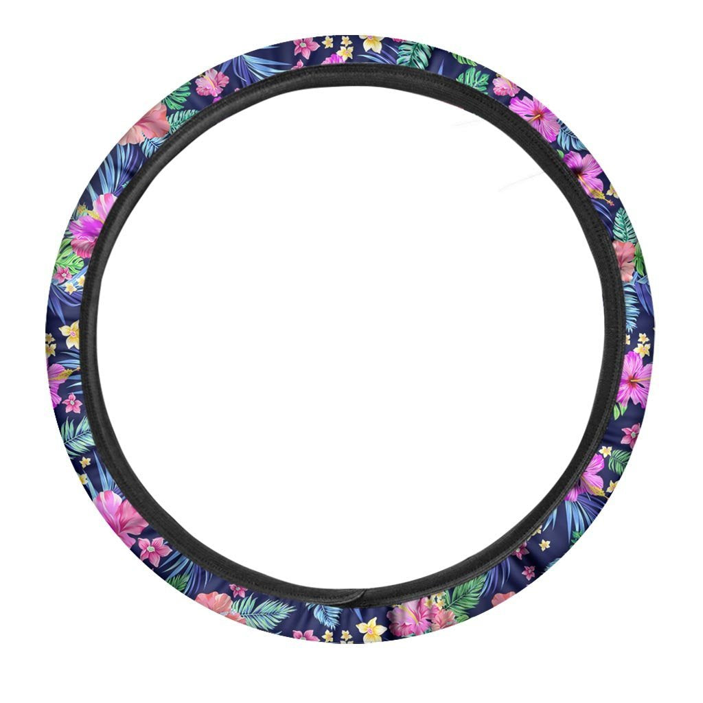 Tropical Exotic Flowers Hibiscus Hawaiian Print Steering Wheel Cover-grizzshop