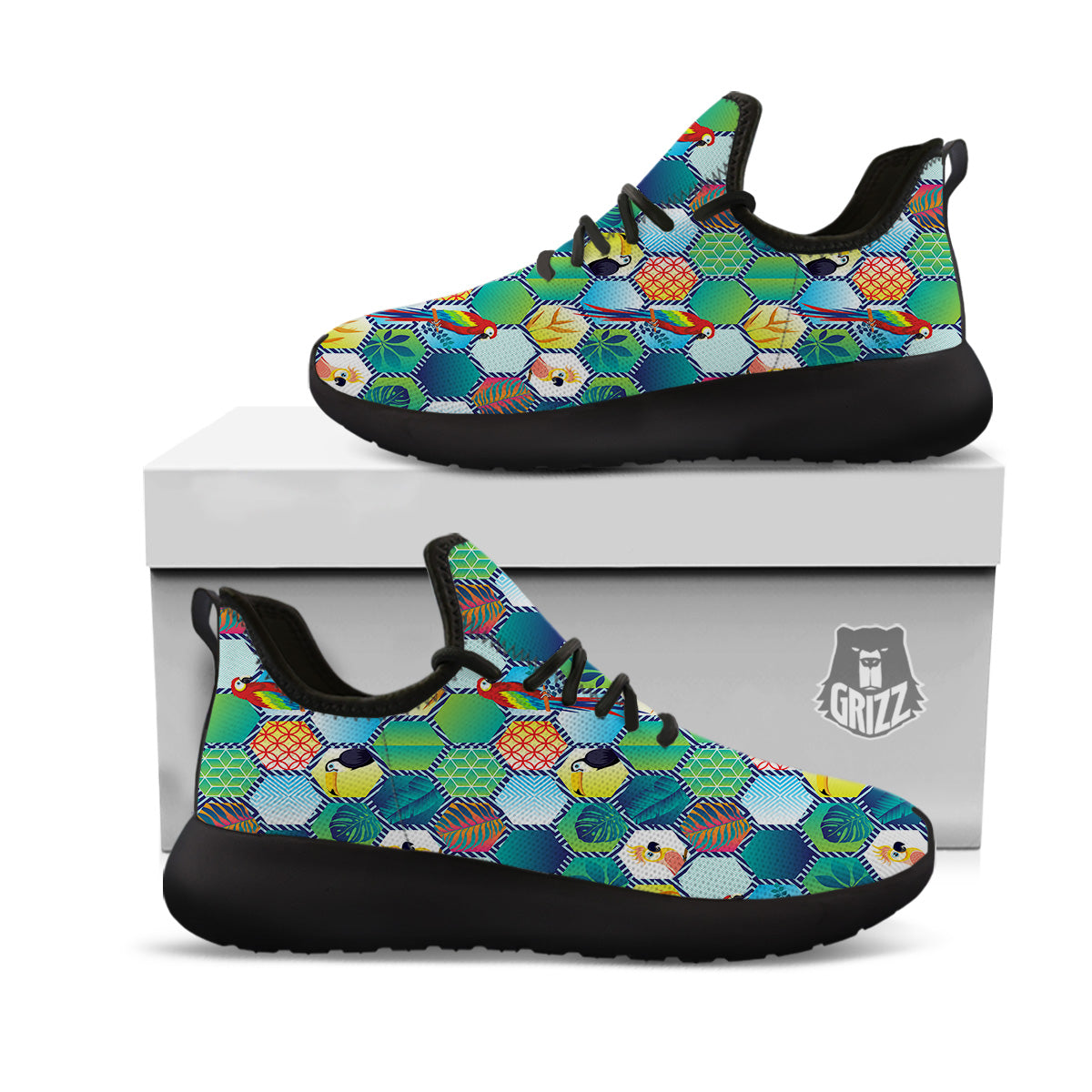 Tropical Exotic Hawaii Art Print Pattern Black Athletic Shoes-grizzshop