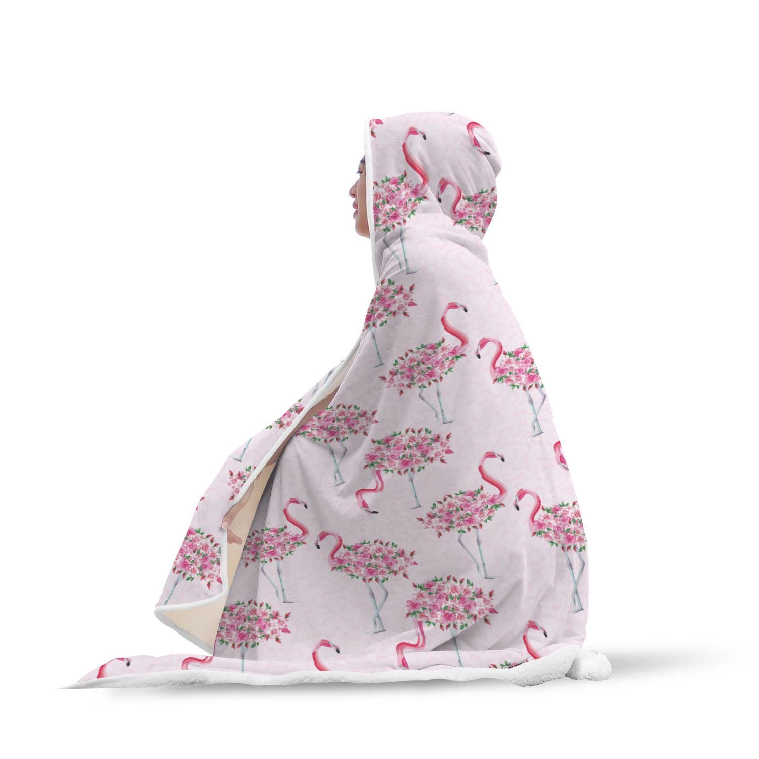 Tropical Flamingo Hawaiian Floral Pattern Print Hooded Blanket-grizzshop