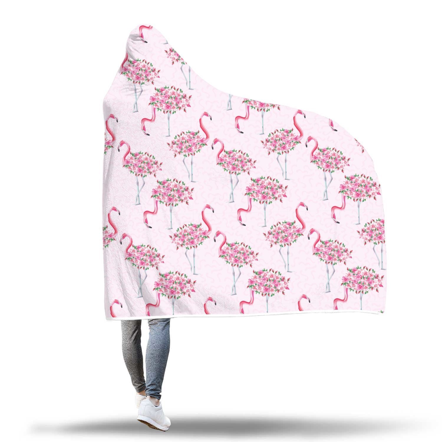 Tropical Flamingo Hawaiian Floral Pattern Print Hooded Blanket-grizzshop