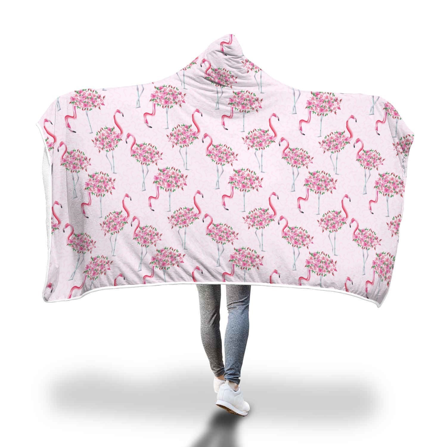 Tropical Flamingo Hawaiian Floral Pattern Print Hooded Blanket-grizzshop