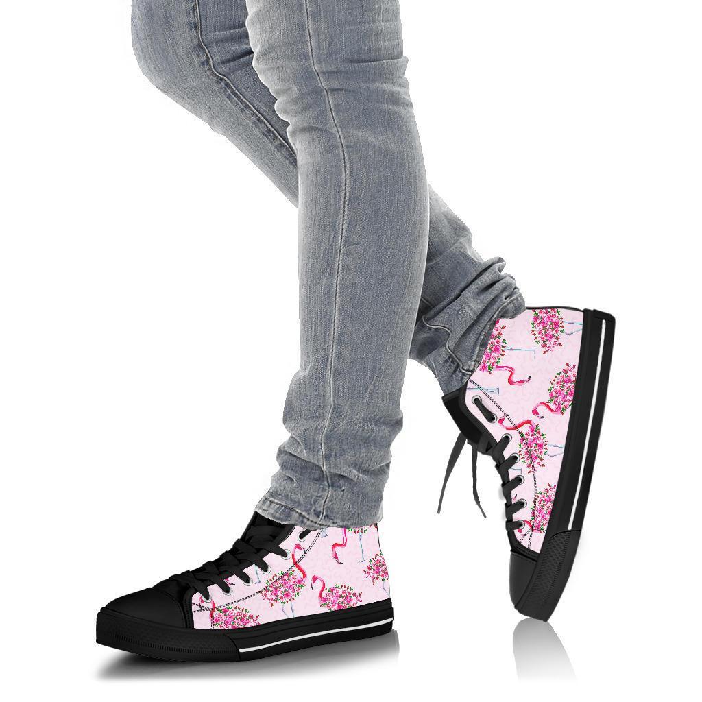 Tropical Flamingo Hawaiian Floral Pattern Print Men Women's High Top Shoes-grizzshop