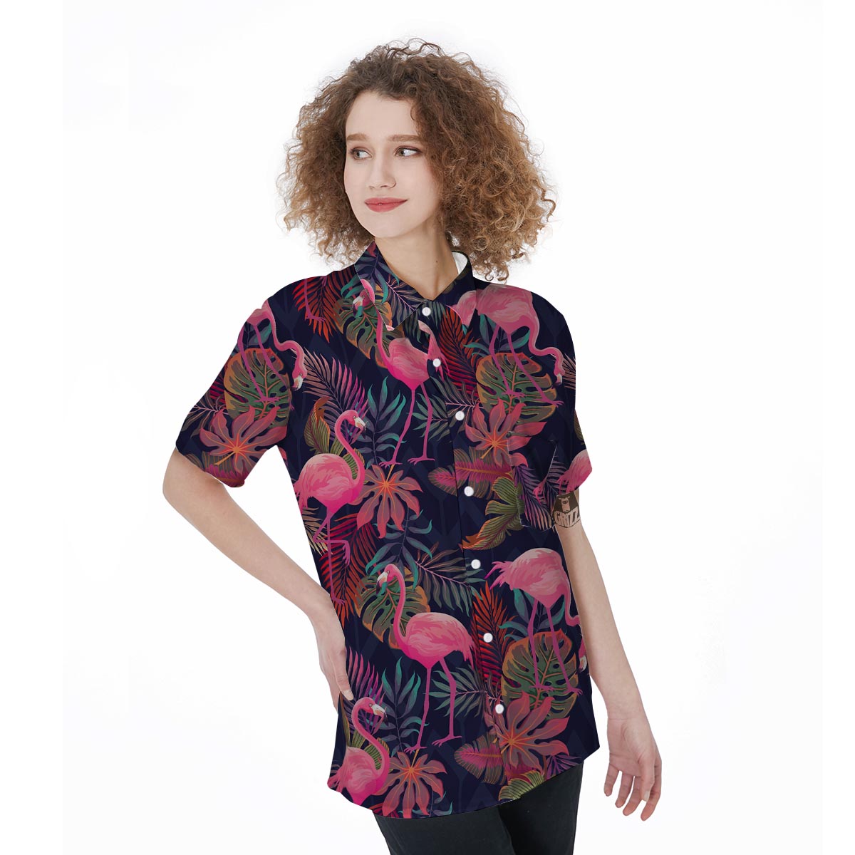 Tropical Flamingo Hawaiian Print Women's Short Sleeve Shirts-grizzshop