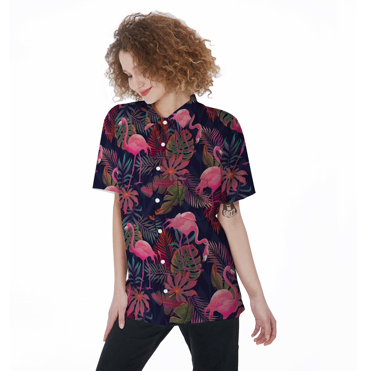 Tropical Flamingo Hawaiian Print Women's Short Sleeve Shirts-grizzshop