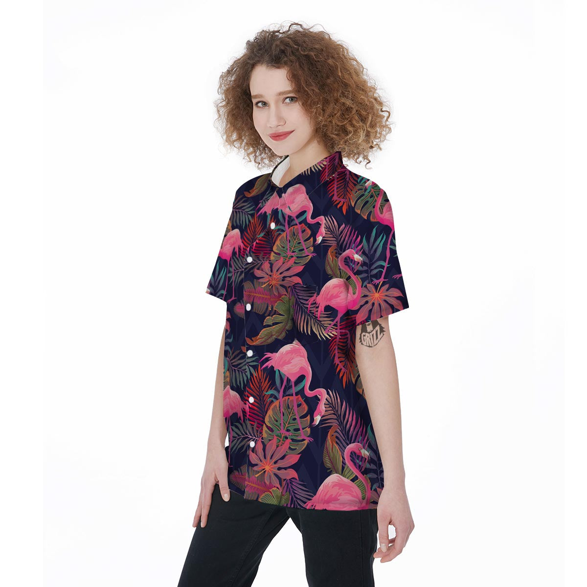 Tropical Flamingo Hawaiian Print Women's Short Sleeve Shirts-grizzshop