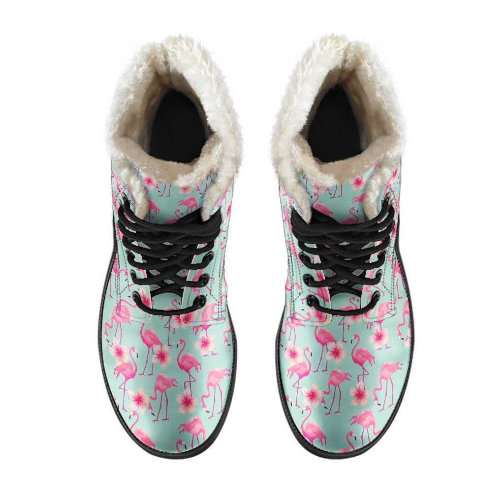 Tropical Flamingo Hibiscus Hawaiian Floral Pattern Print Comfy Winter Boots-grizzshop