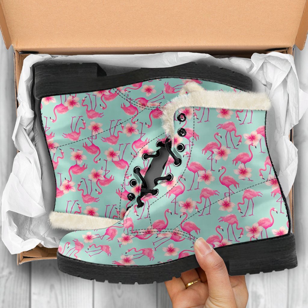 Tropical Flamingo Hibiscus Hawaiian Floral Pattern Print Comfy Winter Boots-grizzshop