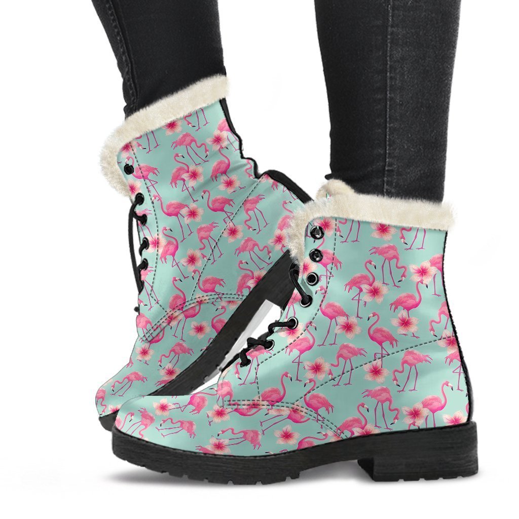 Tropical Flamingo Hibiscus Hawaiian Floral Pattern Print Comfy Winter Boots-grizzshop