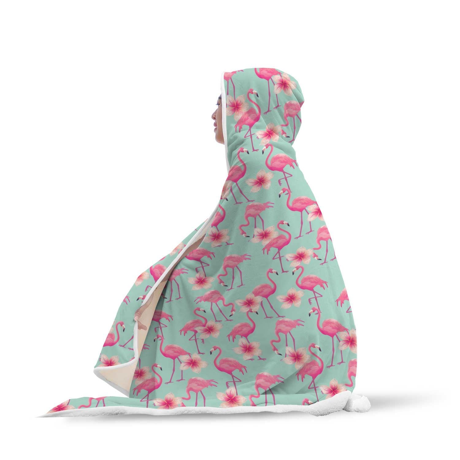 Tropical Flamingo Hibiscus Hawaiian Floral Pattern Print Hooded Blanket-grizzshop