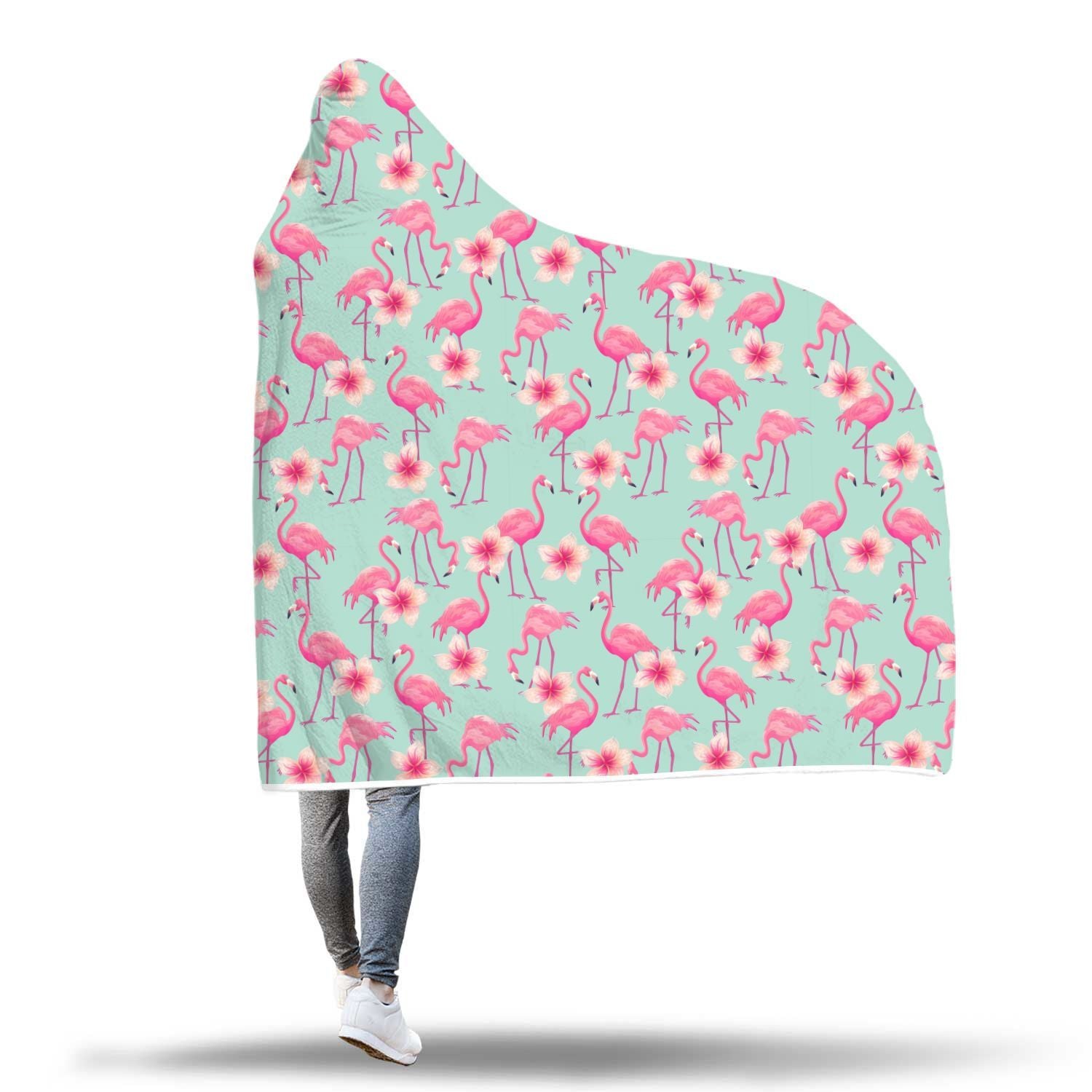 Tropical Flamingo Hibiscus Hawaiian Floral Pattern Print Hooded Blanket-grizzshop