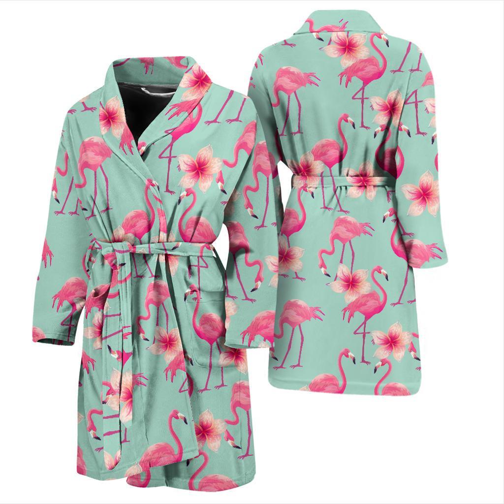Tropical Flamingo Hibiscus Hawaiian Floral Pattern Print Men Long Robe-grizzshop