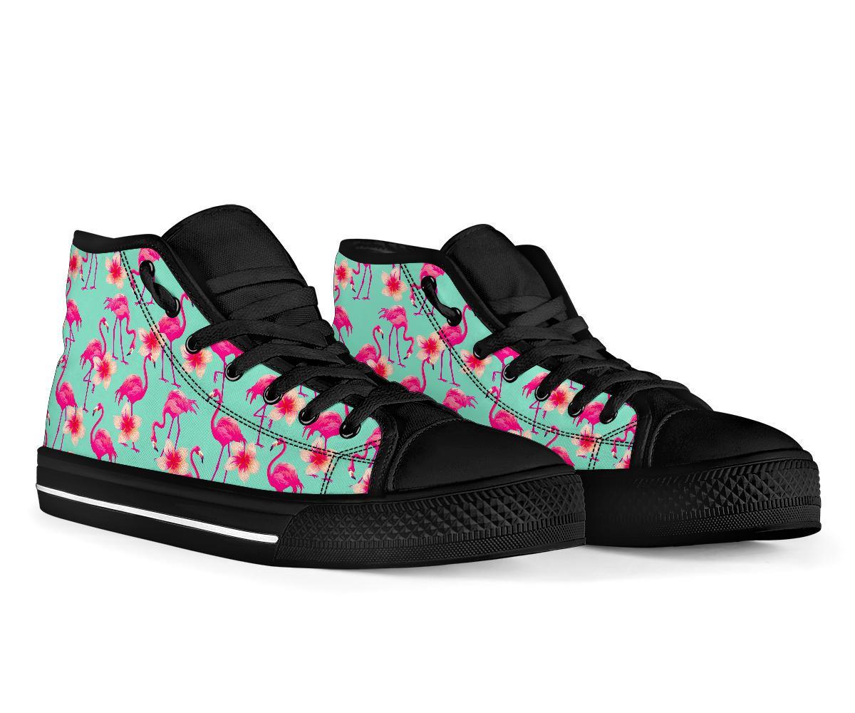 Tropical Flamingo Hibiscus Hawaiian Floral Pattern Print Men Women's High Top Shoes-grizzshop