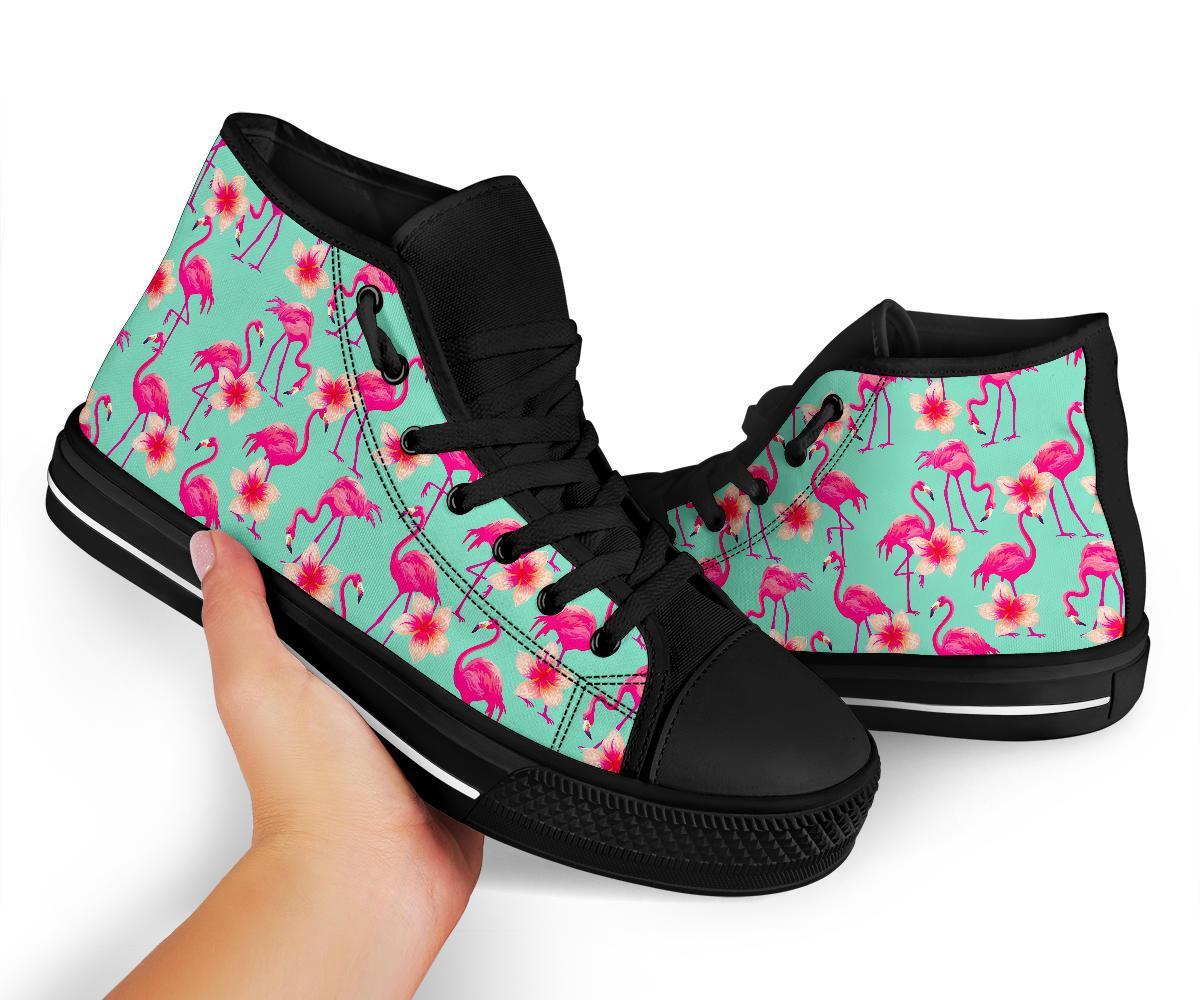 Tropical Flamingo Hibiscus Hawaiian Floral Pattern Print Men Women's High Top Shoes-grizzshop