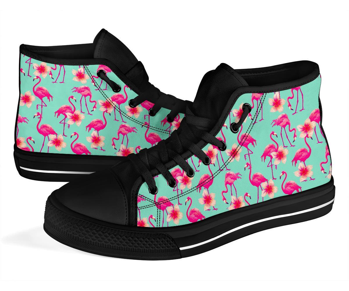 Tropical Flamingo Hibiscus Hawaiian Floral Pattern Print Men Women's High Top Shoes-grizzshop