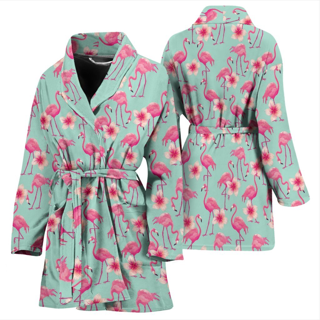 Tropical Flamingo Hibiscus Hawaiian Floral Pattern Print Women Long Robe-grizzshop