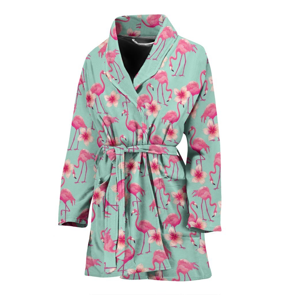 Tropical Flamingo Hibiscus Hawaiian Floral Pattern Print Women Long Robe-grizzshop
