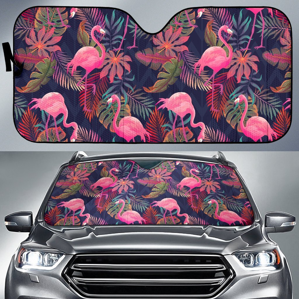 Tropical Flamingo Palm Leaves Hawaiian Floral Pattern Print Car Sun Shade-grizzshop