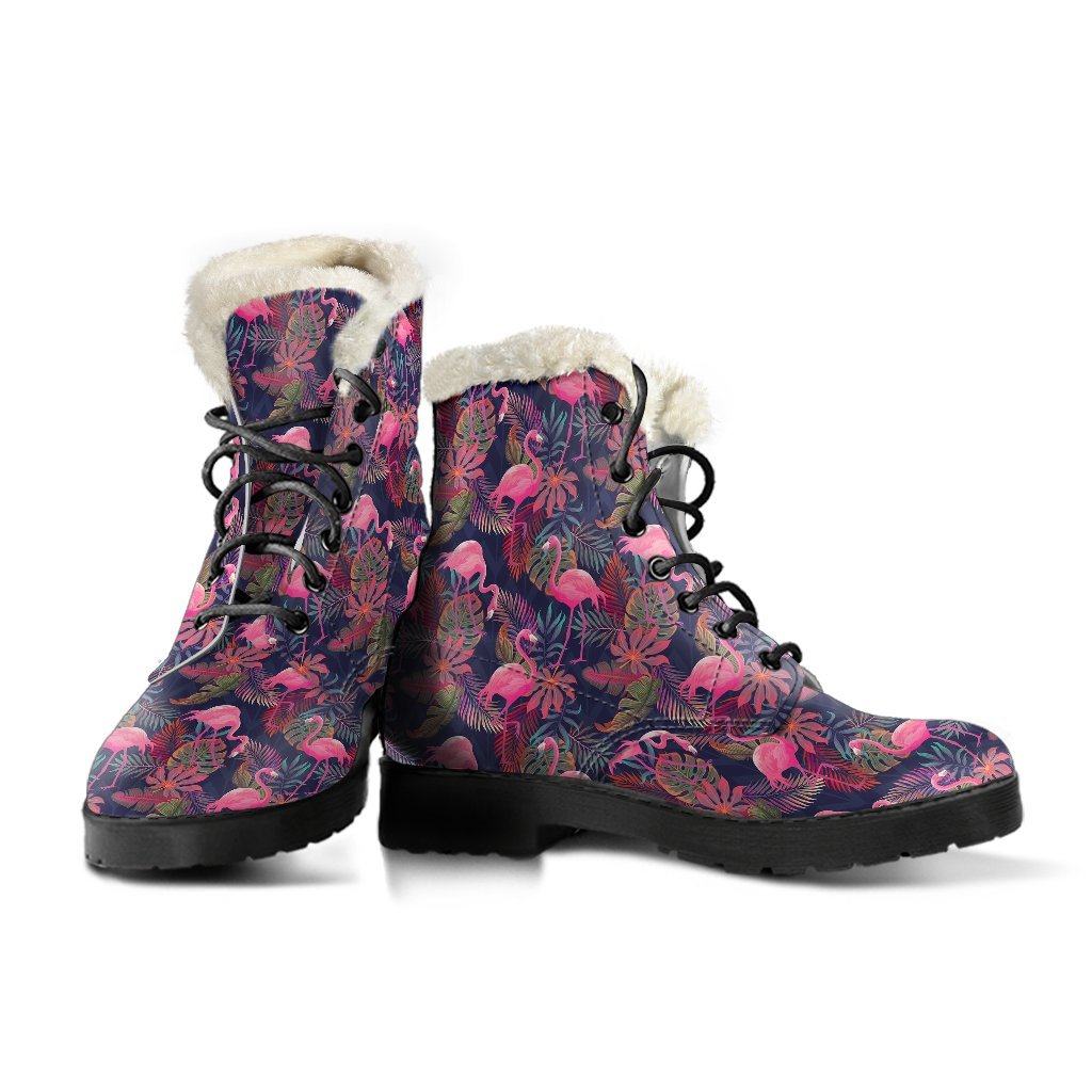 Tropical Flamingo Palm Leaves Hawaiian Floral Pattern Print Comfy Winter Boots-grizzshop