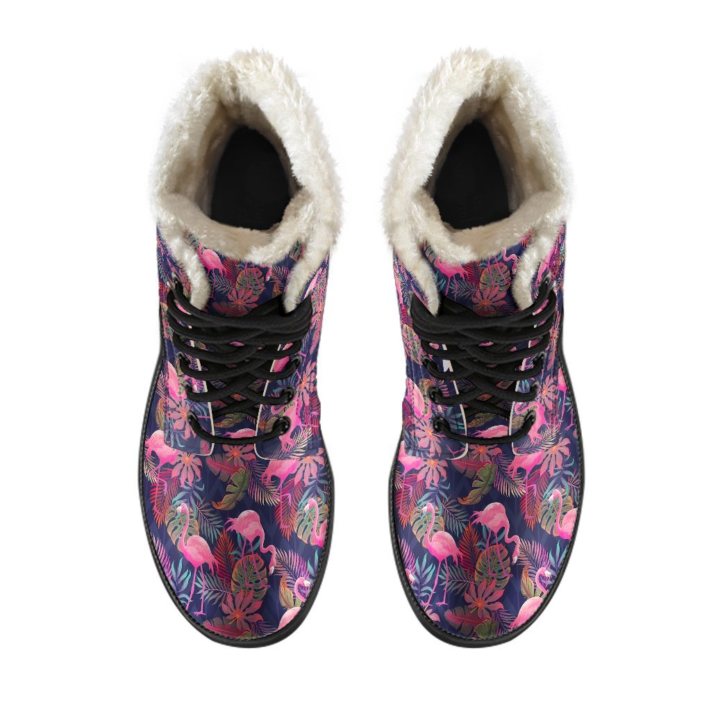 Tropical Flamingo Palm Leaves Hawaiian Floral Pattern Print Comfy Winter Boots-grizzshop