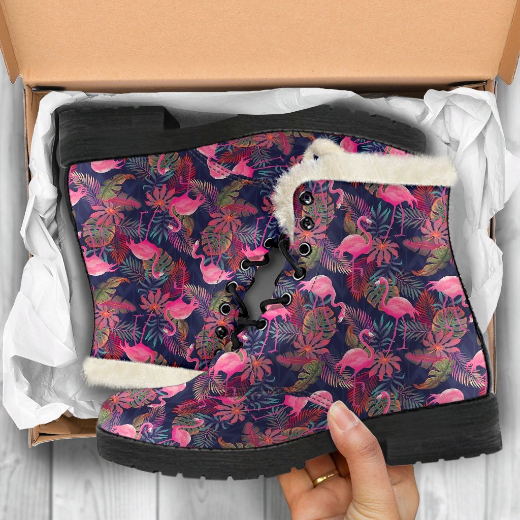 Tropical Flamingo Palm Leaves Hawaiian Floral Pattern Print Comfy Winter Boots-grizzshop