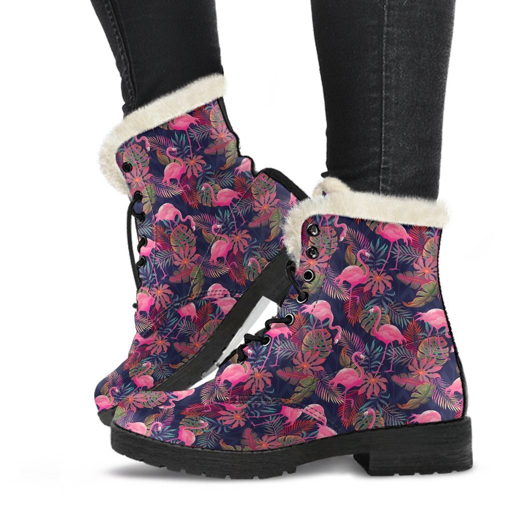 Tropical Flamingo Palm Leaves Hawaiian Floral Pattern Print Comfy Winter Boots-grizzshop
