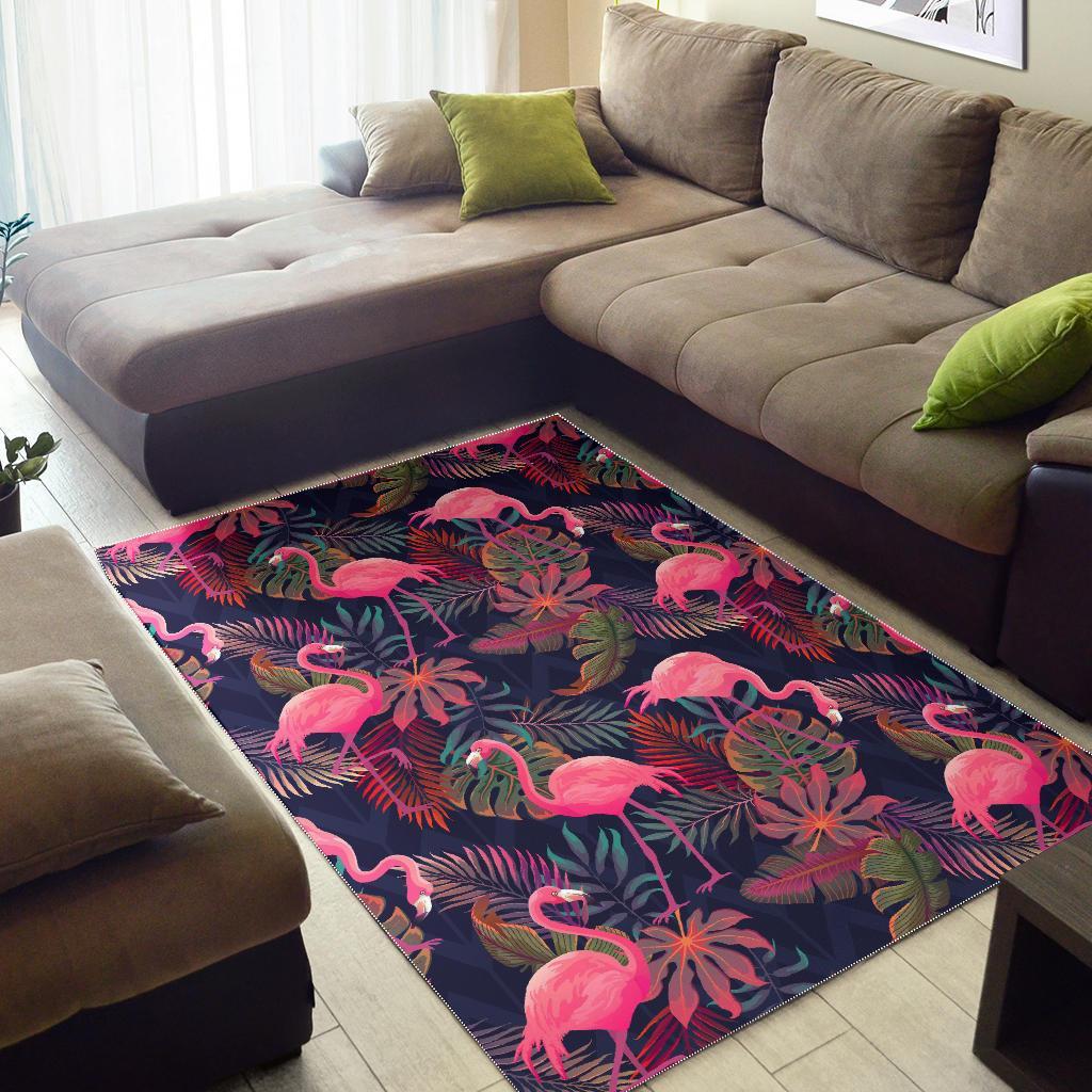 Tropical Flamingo Palm Leaves Hawaiian Floral Pattern Print Floor Mat-grizzshop