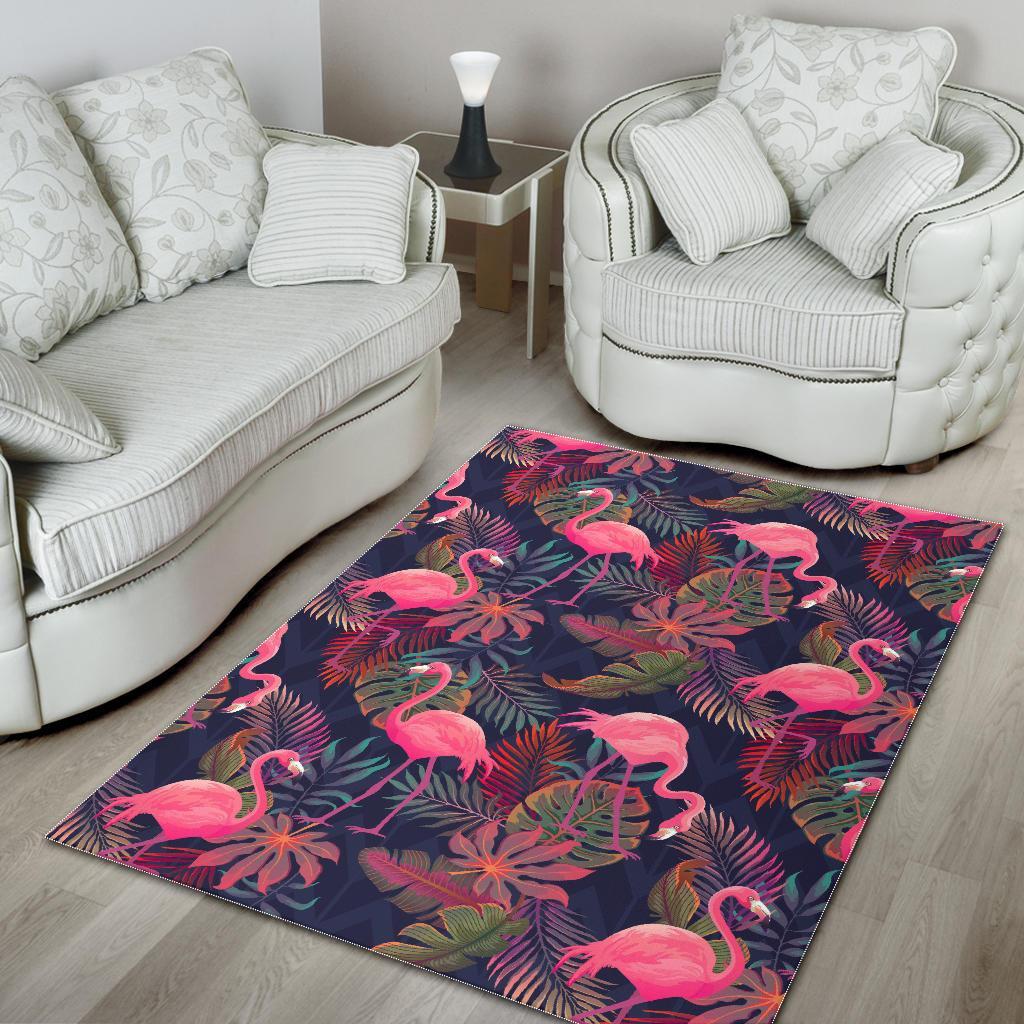 Tropical Flamingo Palm Leaves Hawaiian Floral Pattern Print Floor Mat-grizzshop