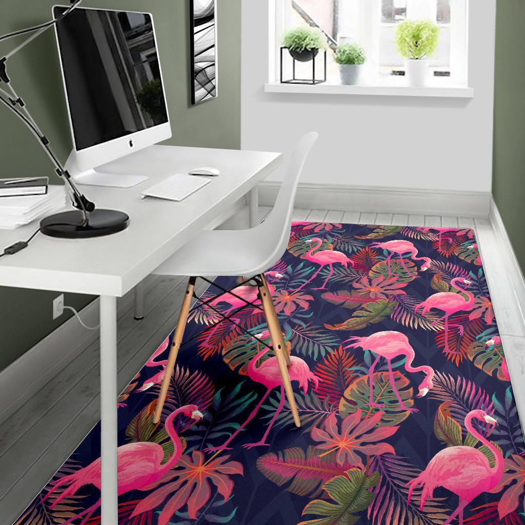 Tropical Flamingo Palm Leaves Hawaiian Floral Pattern Print Floor Mat-grizzshop