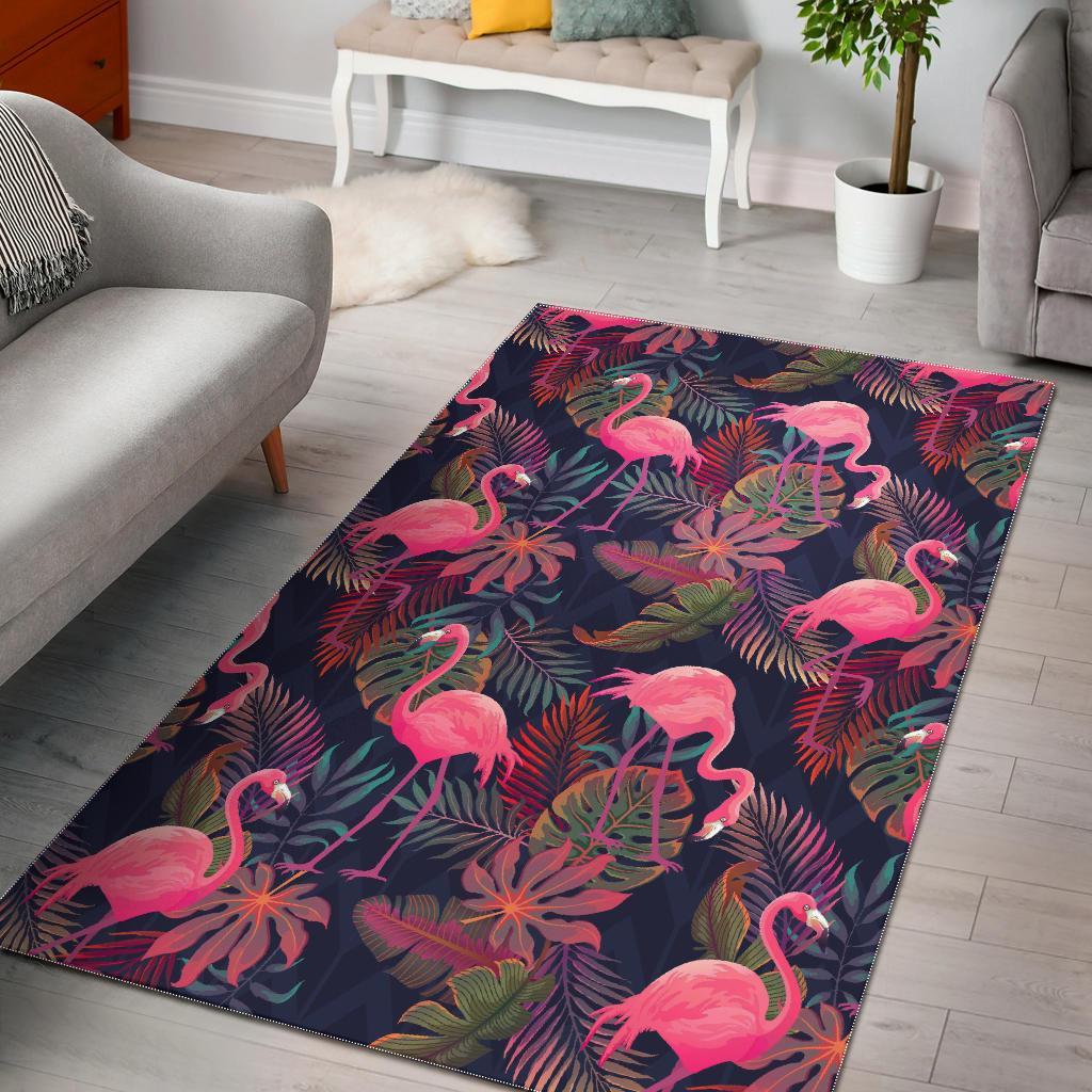 Tropical Flamingo Palm Leaves Hawaiian Floral Pattern Print Floor Mat-grizzshop