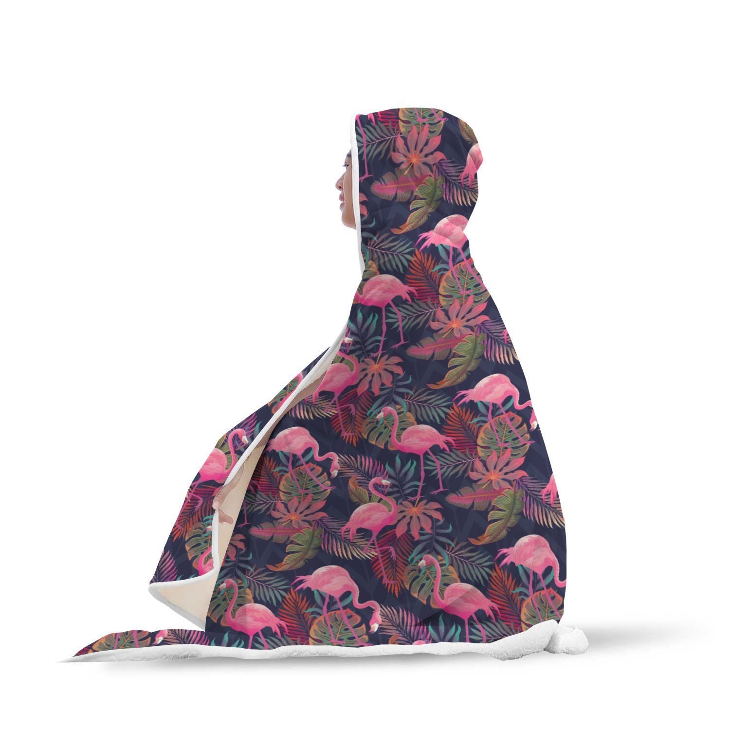 Tropical Flamingo Palm Leaves Hawaiian Floral Pattern Print Hooded Blanket-grizzshop