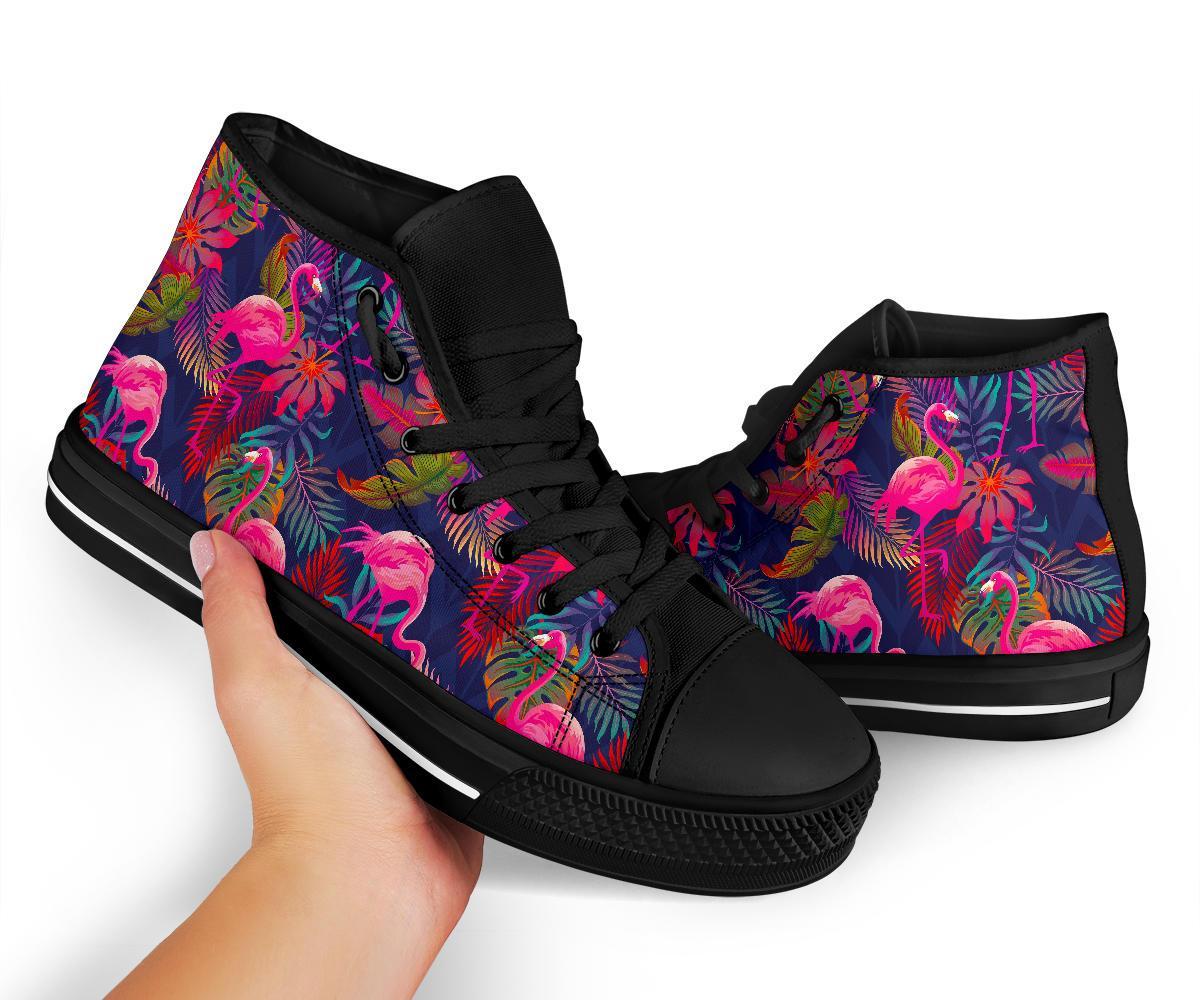 Tropical Flamingo Palm Leaves Hawaiian Floral Pattern Print Men Women's High Top Shoes-grizzshop
