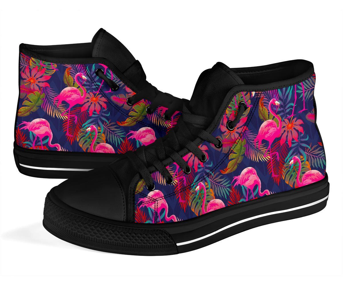 Tropical Flamingo Palm Leaves Hawaiian Floral Pattern Print Men Women's High Top Shoes-grizzshop