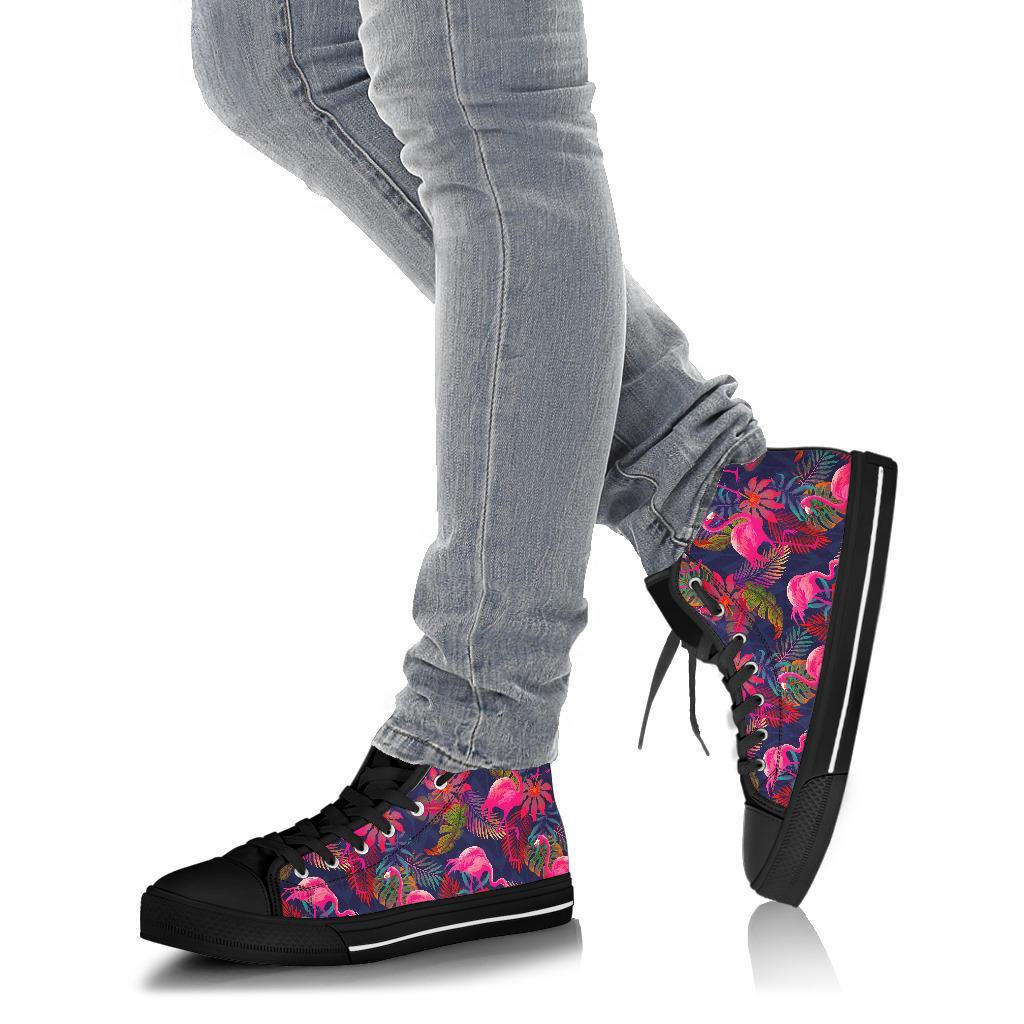 Tropical Flamingo Palm Leaves Hawaiian Floral Pattern Print Men Women's High Top Shoes-grizzshop
