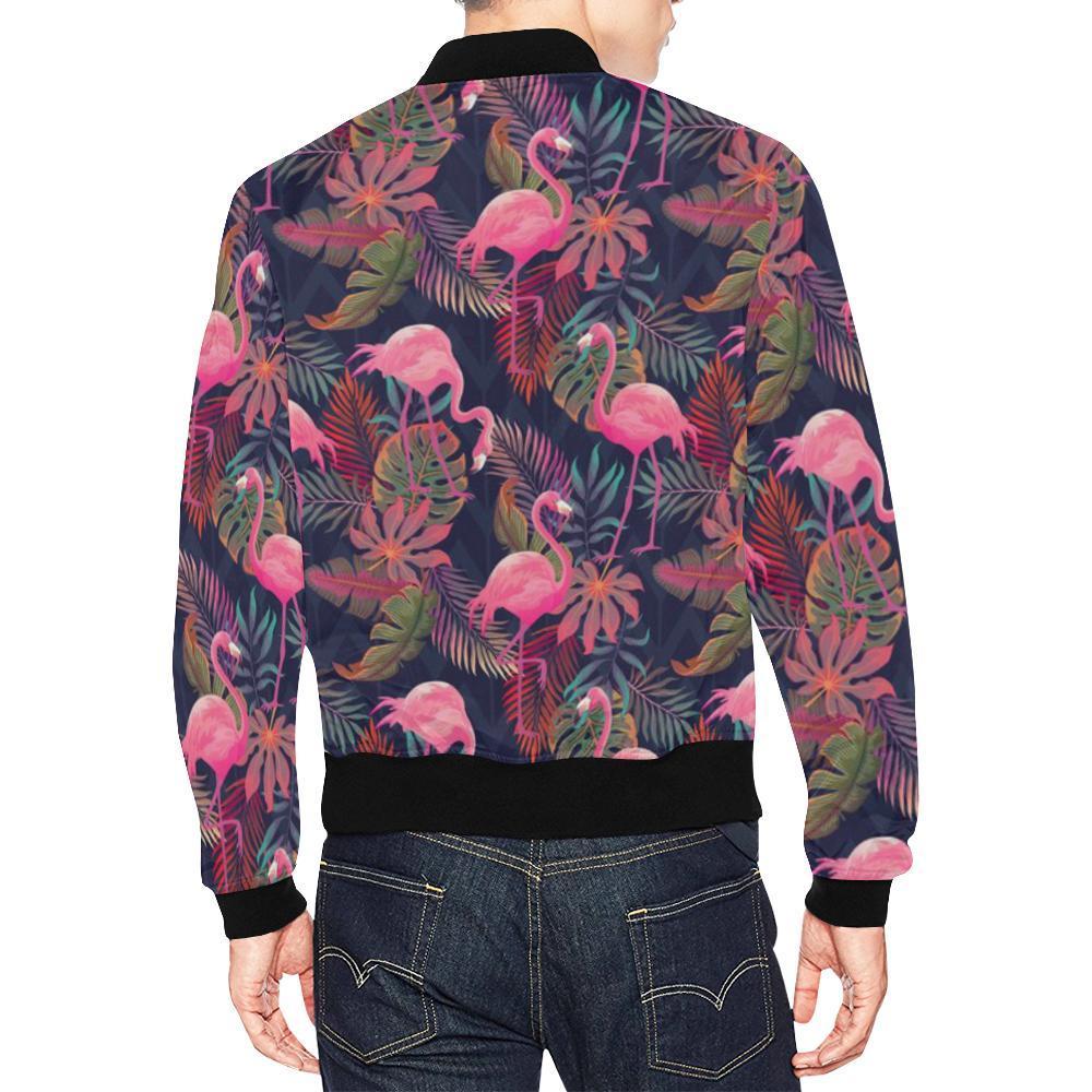 Tropical Flamingo Palm Leaves Hawaiian Floral Pattern Print Men's Bomber Jacket-grizzshop